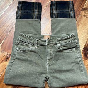 Driftwood trousers from Sundance size 27 olive green with black-gray plaid trim